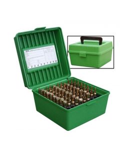 24R-100-10 MTM Case Gard Deluxe Ammo Box 100 Round Handle 22-250 to 458 Win Green
